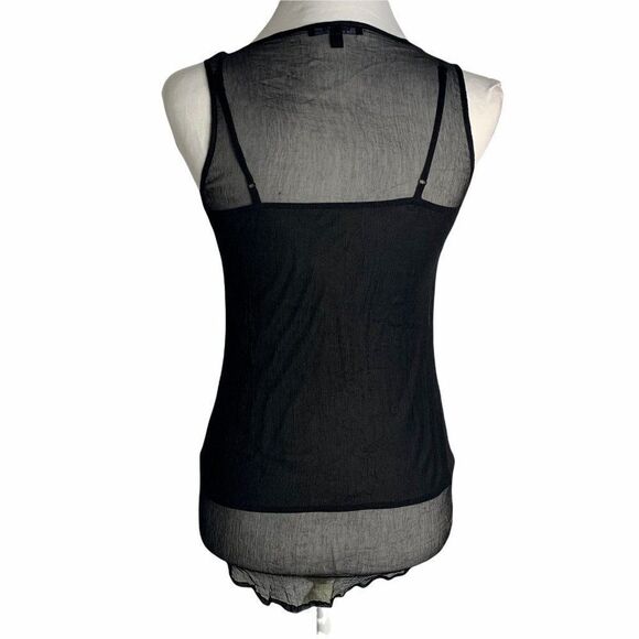 Vintage Silk Chiffon Tank Top S Black Rhinestones Adjustable Spaghetti Straps - Picture 4 of 6